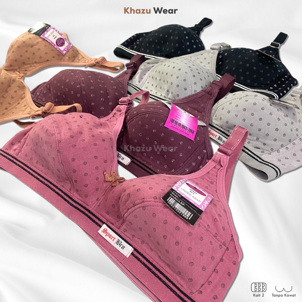 6 Pcs BH Sport Bra Perempuan Dewasa dan Remaja Kait 2 Tanpa Kawat Busa Tipis Nyaman dan Murah Warna 