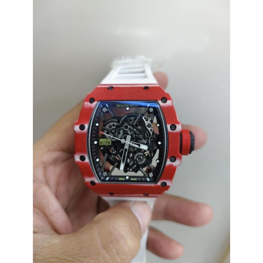 Jam Tangan Elegan Pria RM35-02 RAFAEL NADAL RED CARBON 44MM WHITE RUBBER STRAP