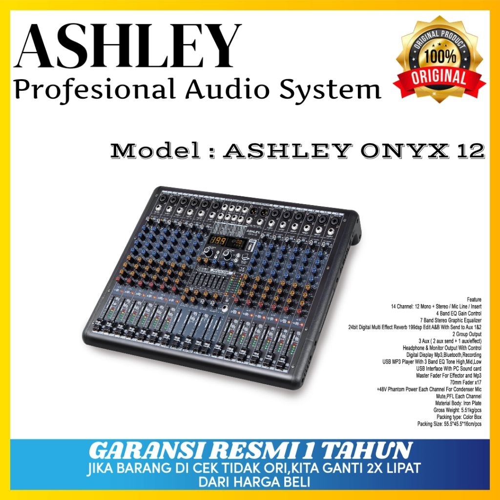 Mixer Ashley Onyx 12 Original Mixer Ashley 12 Channel Bluetooth