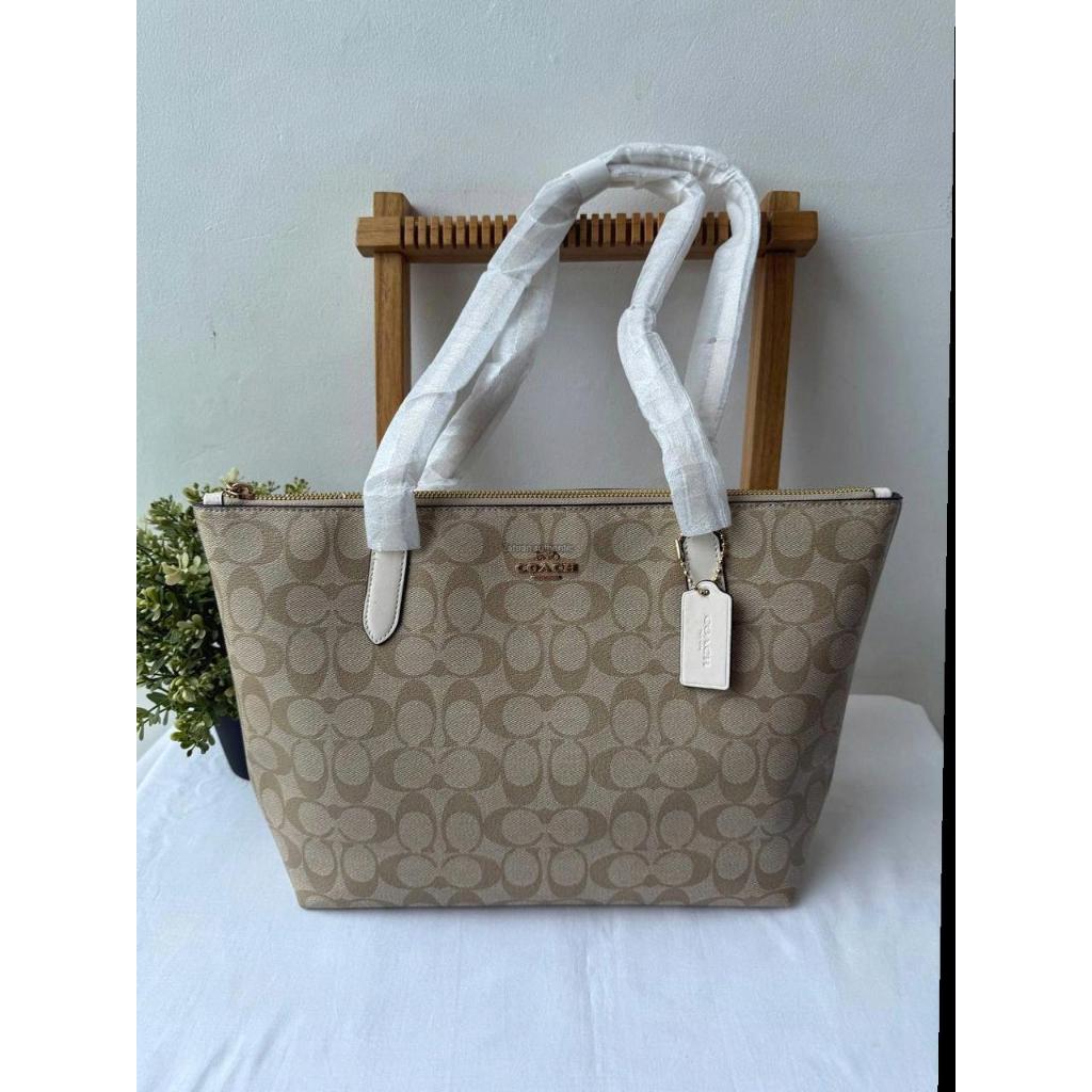 Coach Sign Zip Tote Light Khaki/ Chalk