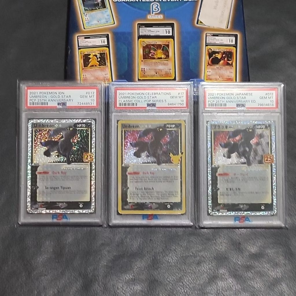 Set Umbreon 25th 3 Bahasa IDN, English, Japanese PSA 10