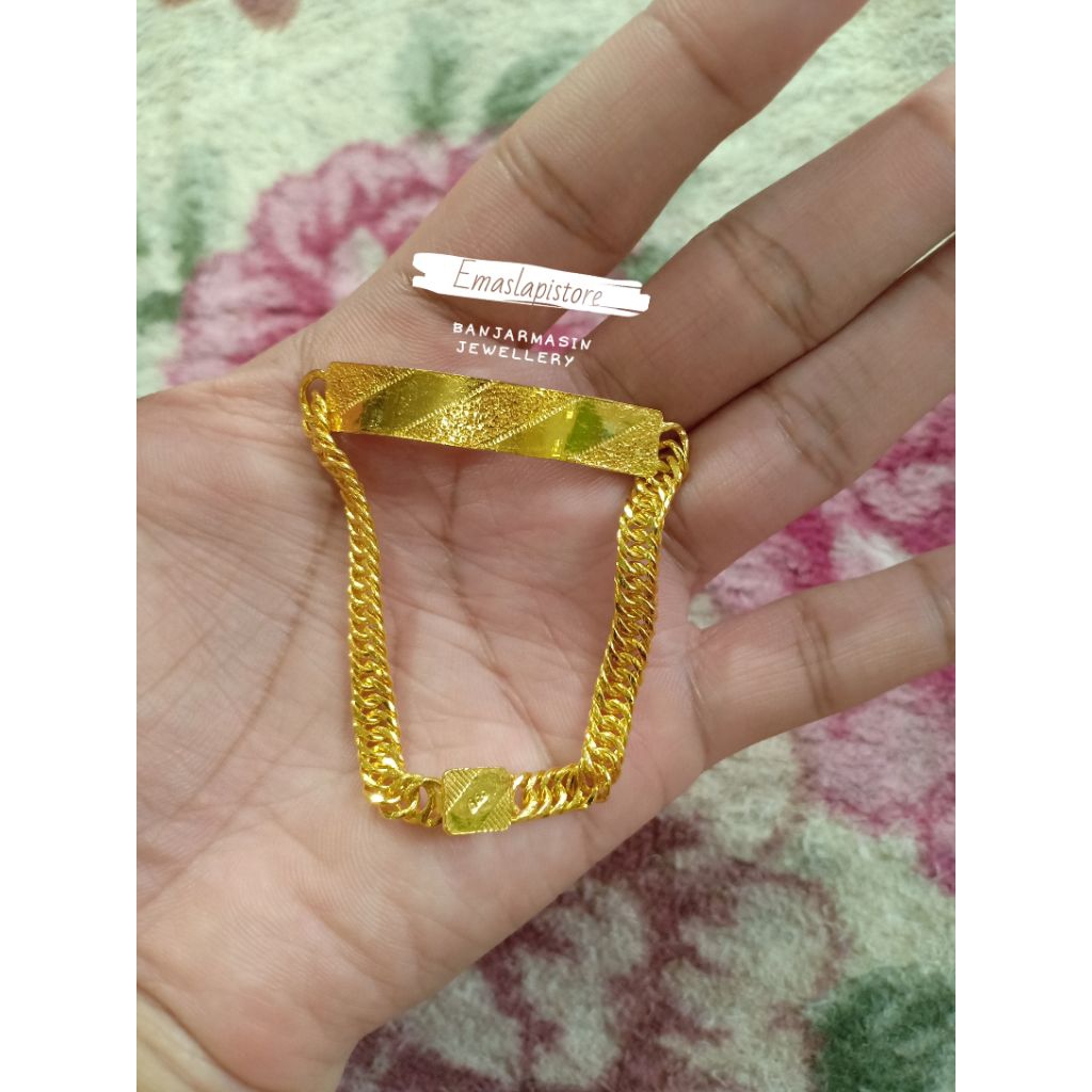 Gelang Mini Sasap Plat Diagonal Pasir Lapis Emas 999 Banjar