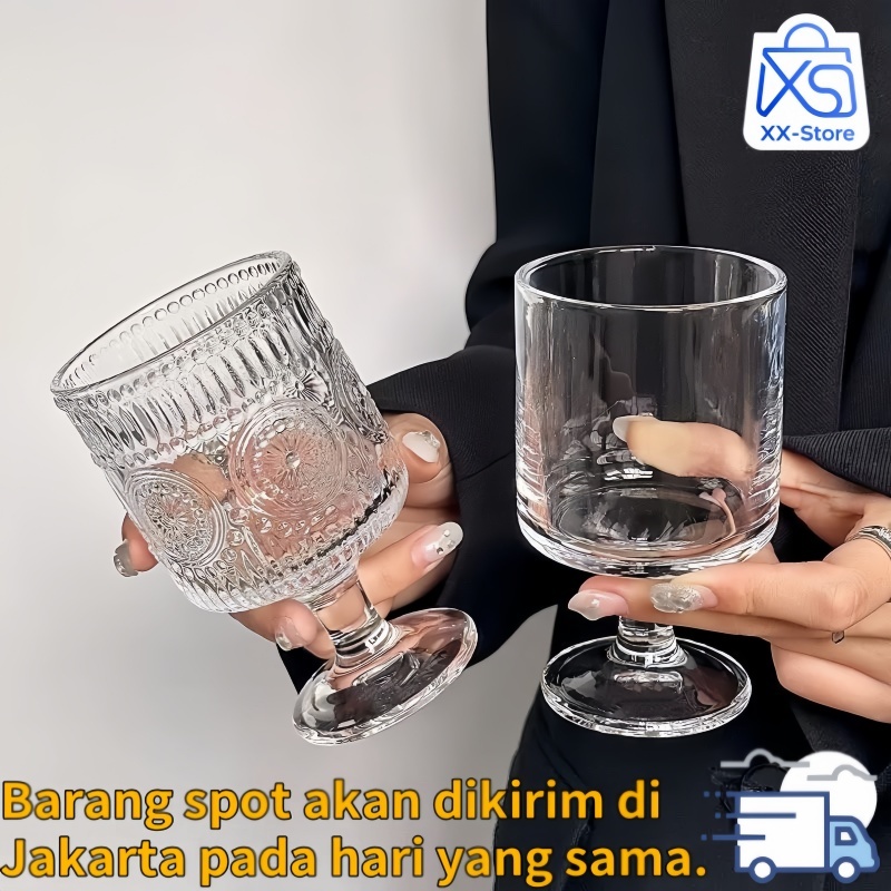 Gelas kaca timbul bunga matahari bergaya retro ins desain gelas anggur bernilai tinggi minuman jus g