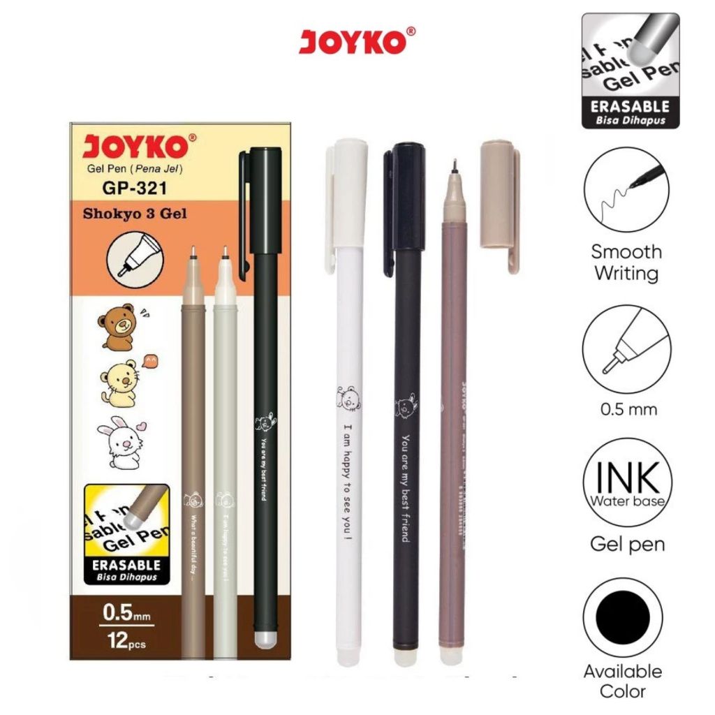 

[ 1 LSN / 12 PCS ] Pulpen Bisa Dihapus Erasable Gel Pen Joyko GP-321 Shokyo 3 Gel 0.5 mm