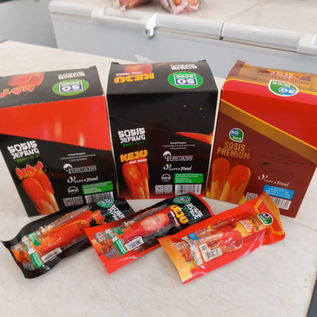 Harga Per Box, Promo, .SO GOOD/SO NICE Sosis Jepang KEJU Saus Pedas, Sosis Jepang Hot ,55gr, SO NICE