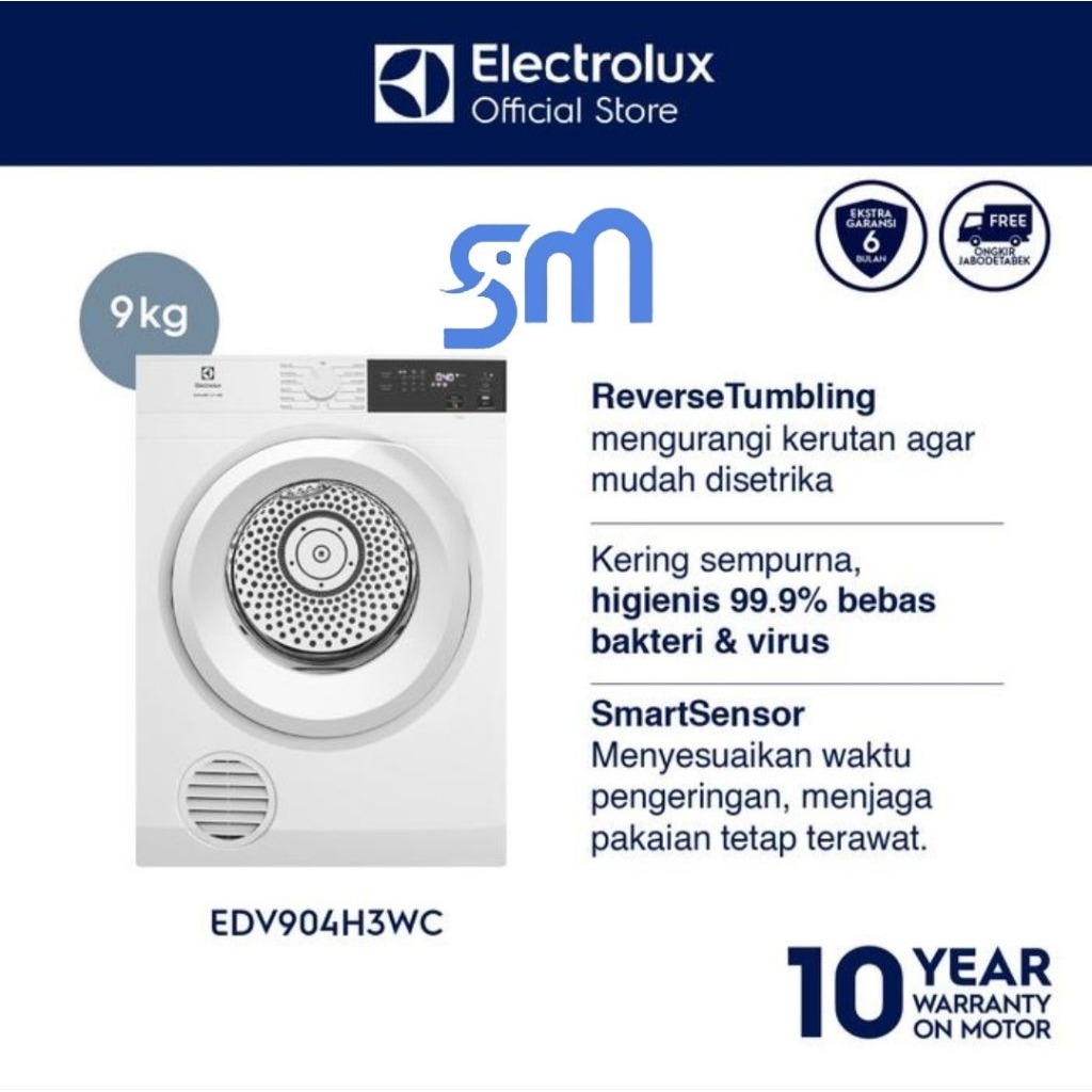 Dryer Electrolux EDV904H3WC Mesin pengering Baju 9 kg bukaan depan