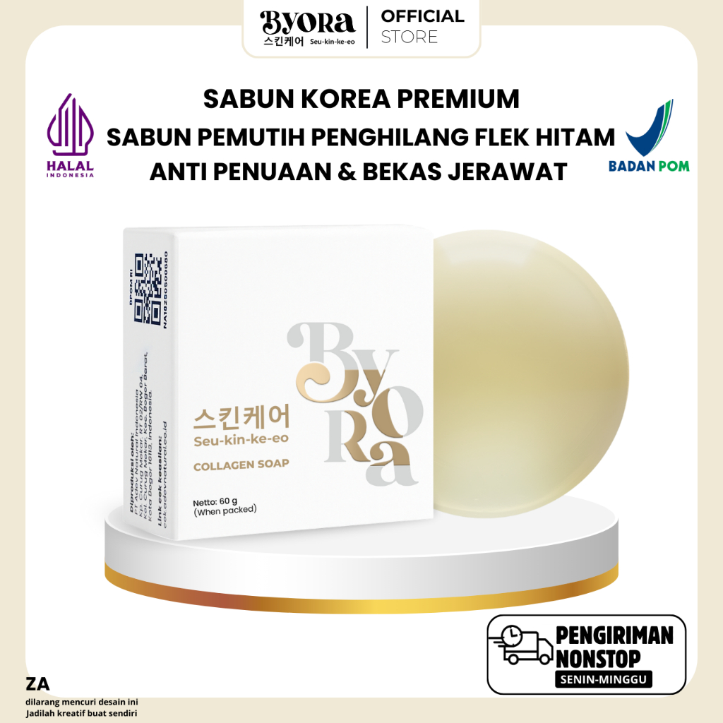 ByoRa Sabun Korea Premium Pemutih Pembersih Pencerah Wajah & Badan Wanita Pria Terdaftar BPOM HALAL
