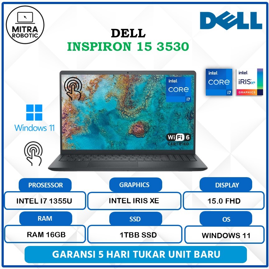 Laptop Dell Inspiron 15 3530 Touch Intel I7 1355U 16GB 1TB Intel Iris XE FHD Win 11