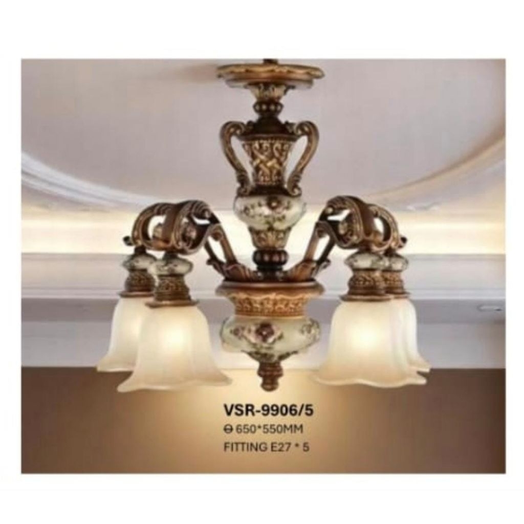 Lampu Gantung Hias Klasik Modern Ruang Tamu Meja Makan 5 Lampu Mewah