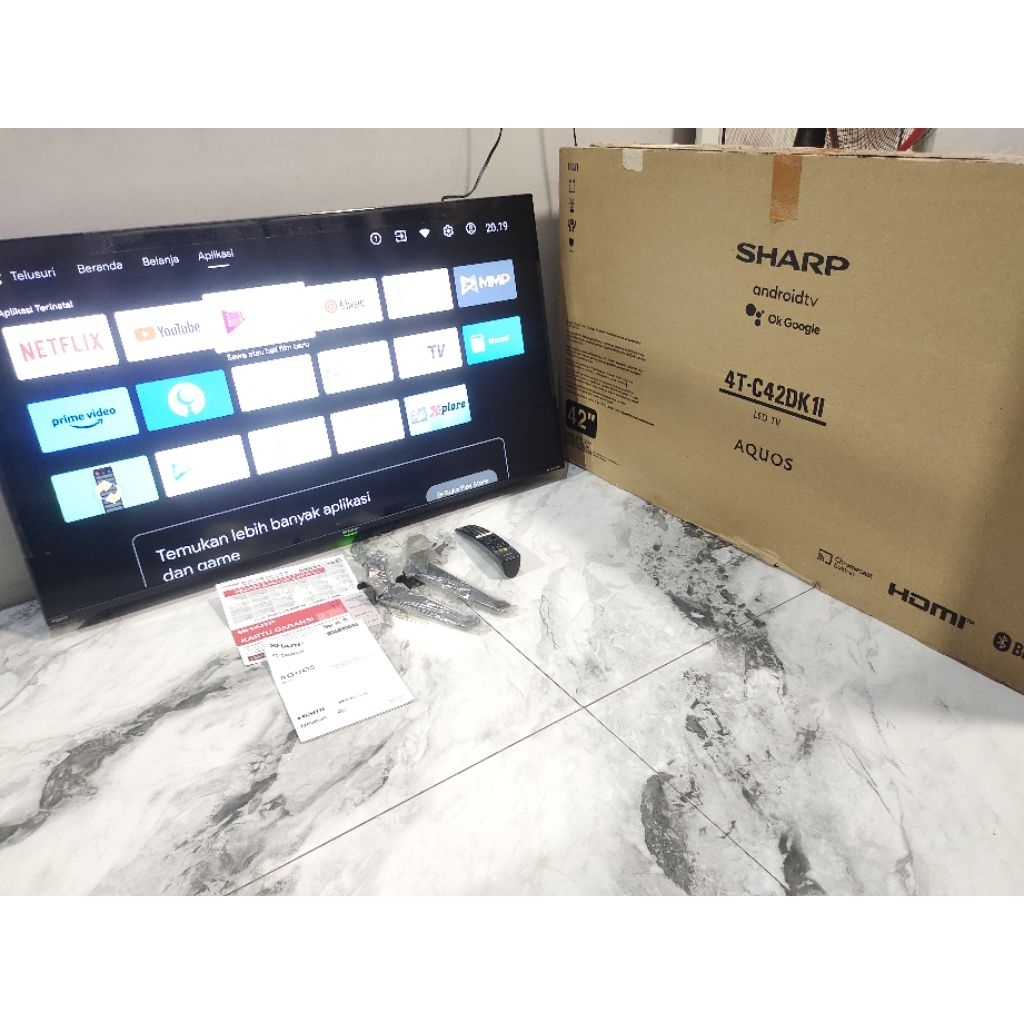 TV LED SHARP 42INC GOOGLE TV 4k bekas mulus seperti baru lengkap box kartu garansi free packing kayu