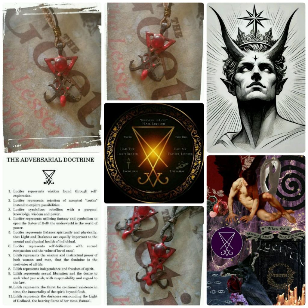 Lucifer Kalung Titanium Lucifer Ornamen Batu Garnet Bringer Of Ligt Vintage Gotic Talisman Mitologi 