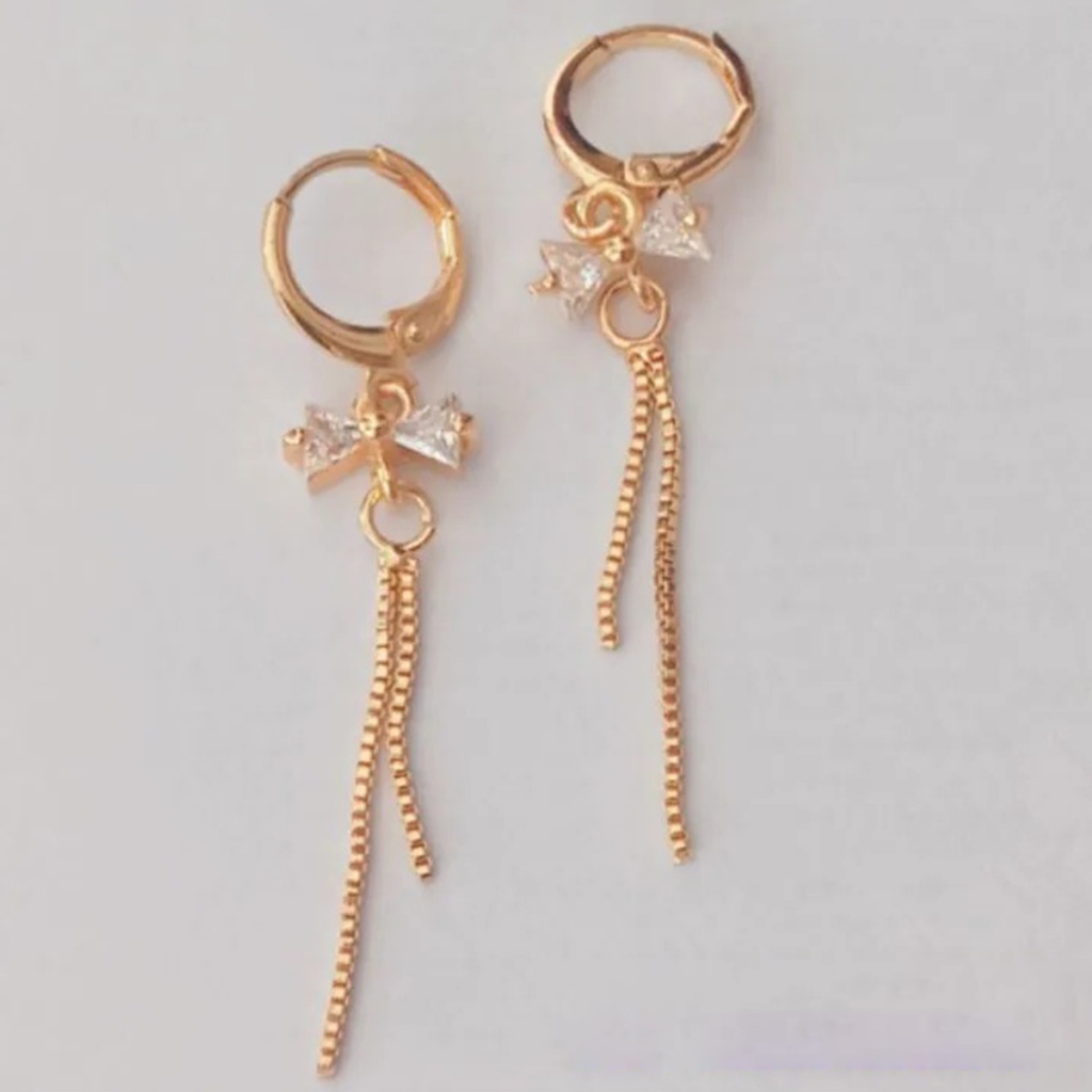 anting jurai panjang pita putih titanium