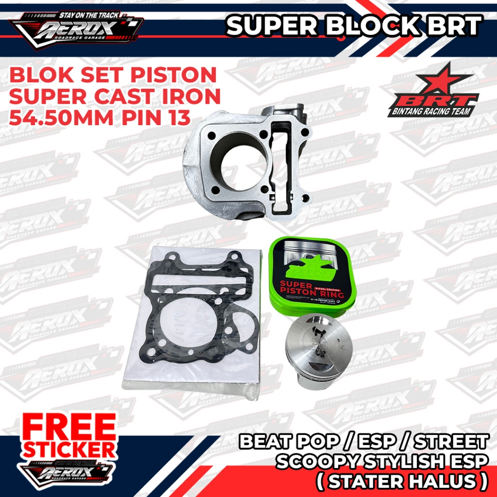 BLOK BORE UP CAST IRON + PISTON FORGED BRT BEAT ESP BEAT POP BEAT STREET SCOOPY ESP 54.50 130CC