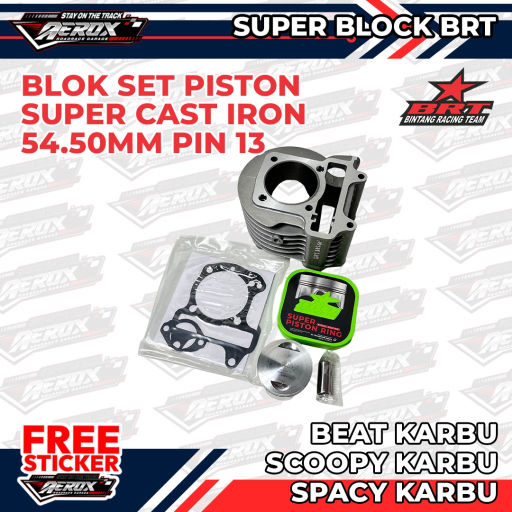 BLOK BORE UP CAST IRON + PISTON FORGED BRT BEAT KARBU SCOOPY KARBU SPACY KARBU 54.50 130CC