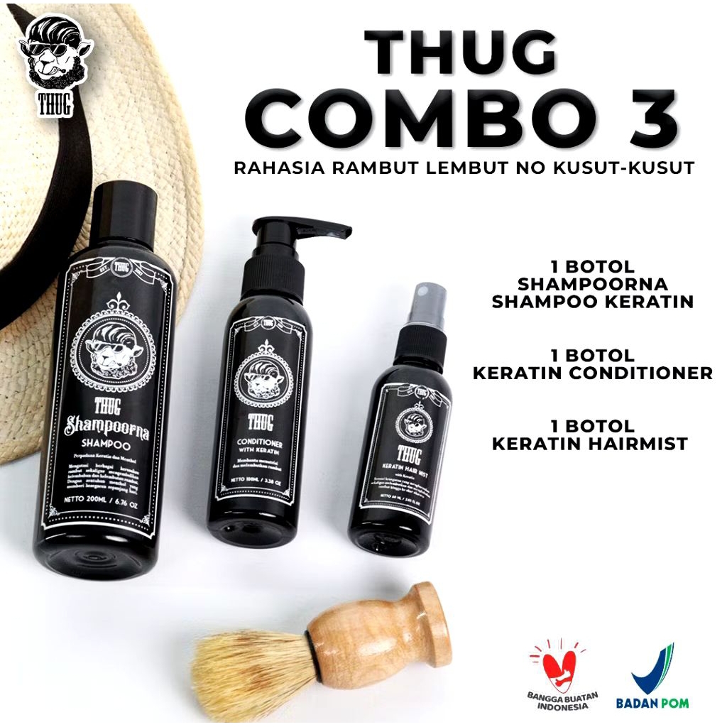 Shampoo Thug hairmist,coonditioner mengatasi rambut keriting menjadi lurus 1 paket