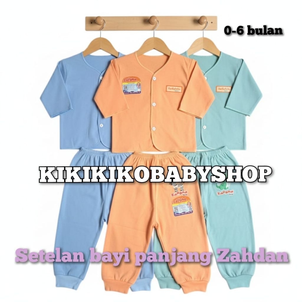 new  zahdan 3pcs setelan bayi lengan panjang zahdan polos kancing depan warna tua 0-6 bulan setelan 