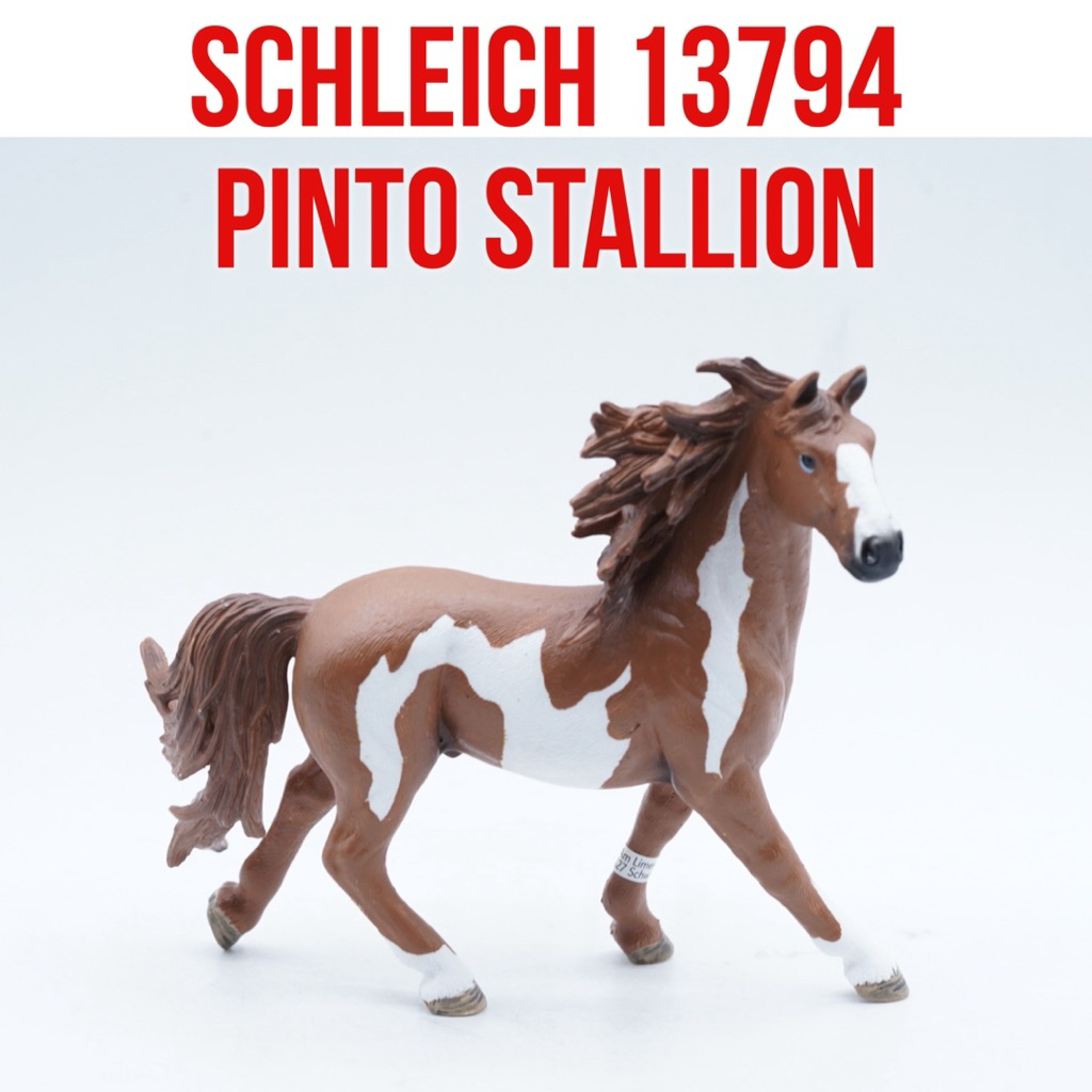 Schleich 13794 Pinto Stallion Horse Kuda Jantan Pinto Equus Caballus Mainan Binatang Miniature Hewan