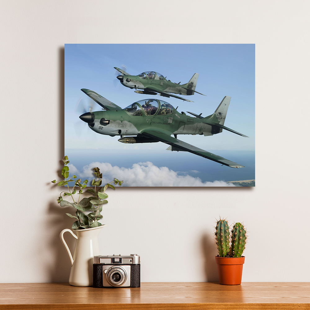 Poster Pesawat Jet Embraer EMB 314 Super Tucano 12mm Plywood Vinyl Laminasi Doff Ukuran S 20x27cm M 