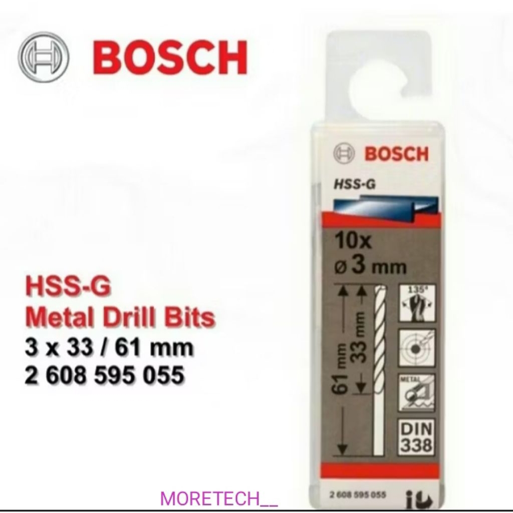 Mata Bor Besi ORIGINAL BOSCH HSS-G METAL DRILL BIT 3mm isi (10pcs)