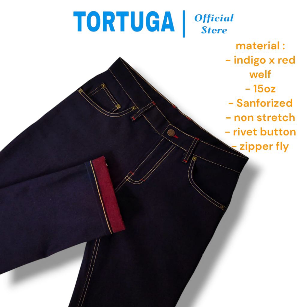 Tortuga denim 4, celana denim_jeans indigo x red welf 15oz selvedge accents - Vulkanos,,, celana jea