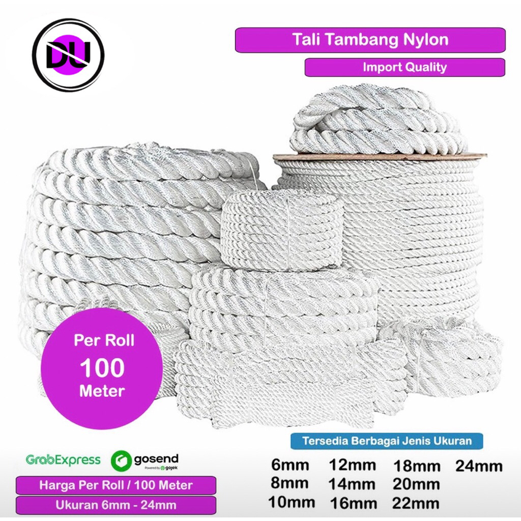 Tali Tambang Nylon 16mm 24mm Roll Tali tambang Nilon Besar Jumbo Putih Per Roll Murah Tali Tambang U