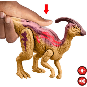 BERGARANSI MATTEL JURASSIC WORLD WILD ROAR DINOSAUR ACTION FIGURE, PARASAUROLOPHUS WITH GLOWING