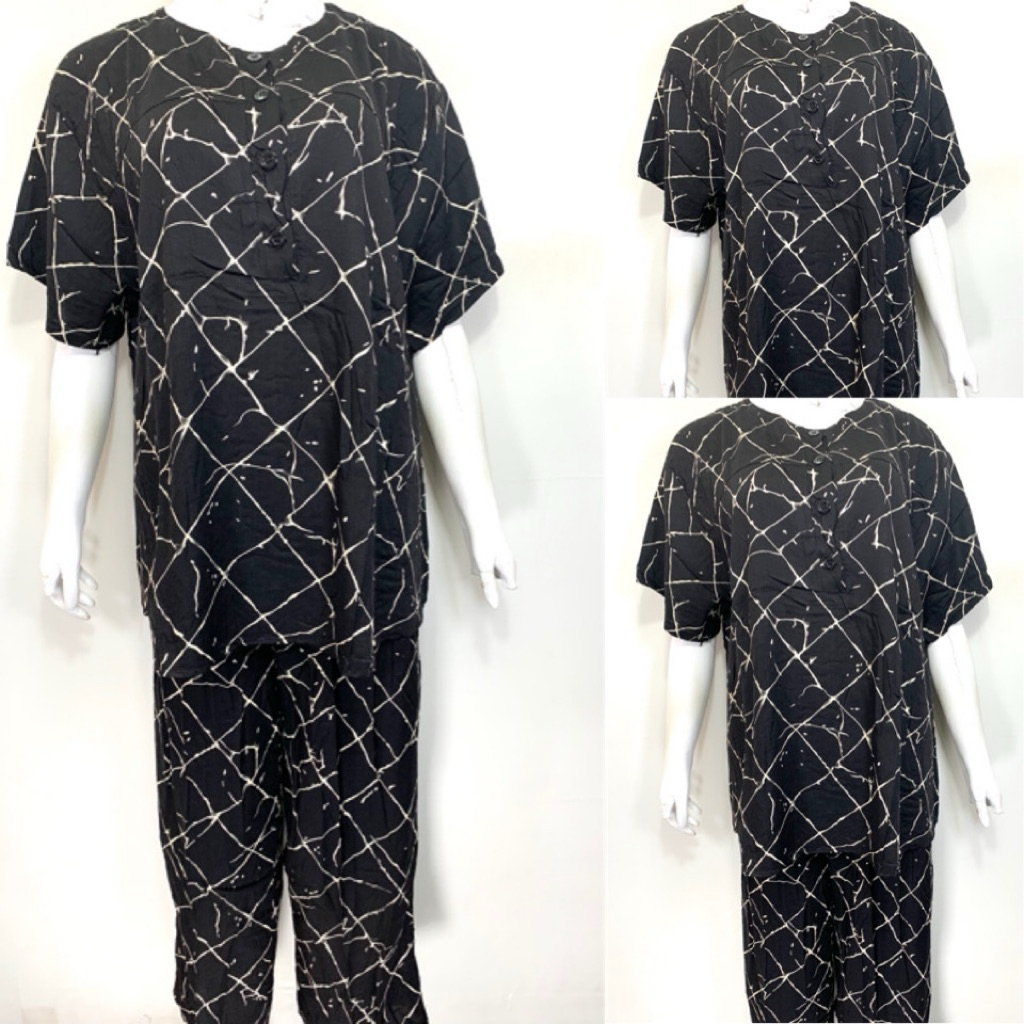 LD 120 JUMBO STELAN RAYON TEBAL CP LENGAN 7/8  CP RAYON | BAJU TIDUR AGNES PIYAMA RAYON