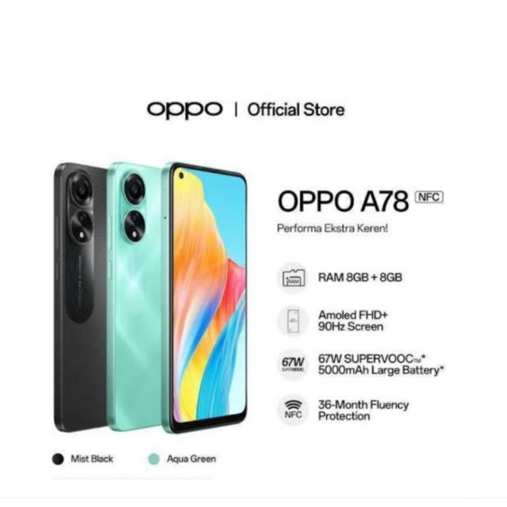HP Oppo A78 4G 8/256 GB - Oppo A78 4 G ROM 8GB ROM 256GB GARANSI RESMI OPPO