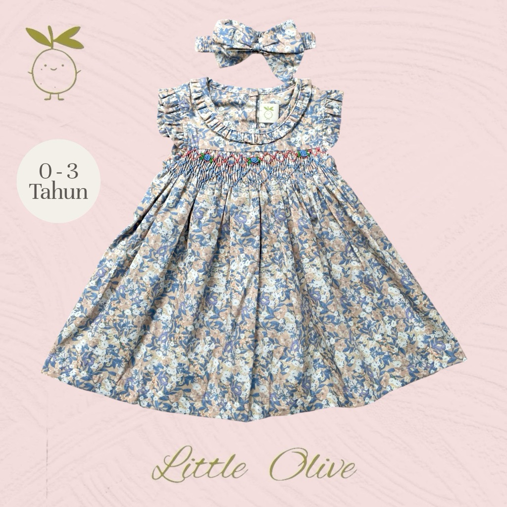 Little Olive- Alicia Dress | 0-3 Tahun | Dress Anak Newborn | Baju Bayi | Motif Bunga Floral Premium