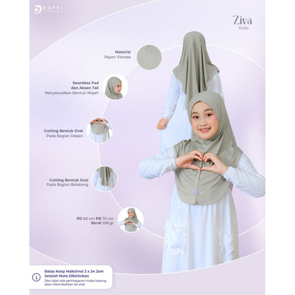 Hijab Anak Daffi Ziva Kids Series hijab anak instan jilbab anak instan ORI Daffi