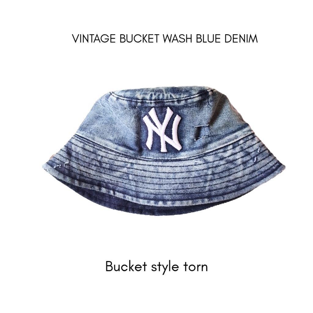 Topi Bucket Hat dewasa Blue denim wash pria wanita