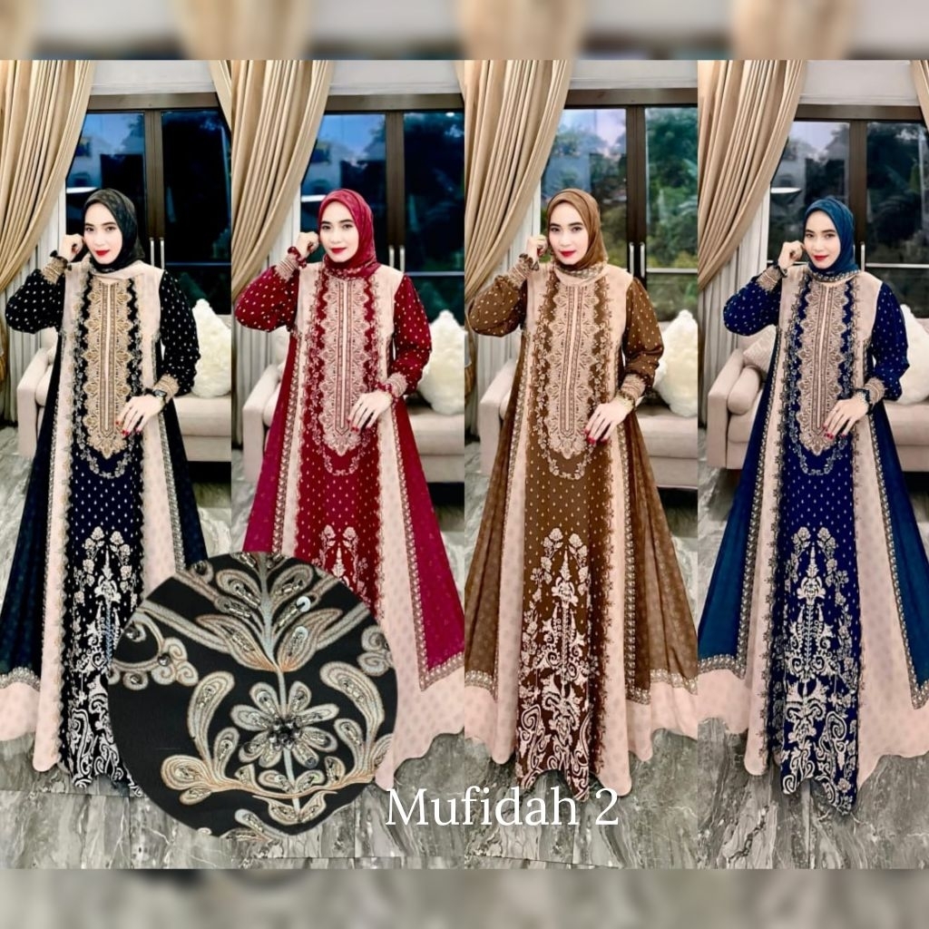 Mufidah 2 ori Mariani gamis set scarf terbaru printing ceruti branded mewah