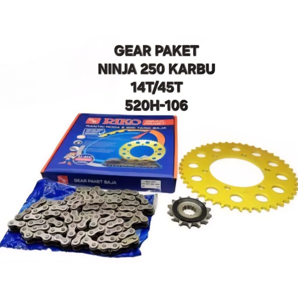 GEAR GIGI TARIK PAKET KOMPLIT NINJA 250 KARBU GOLD RIKO
