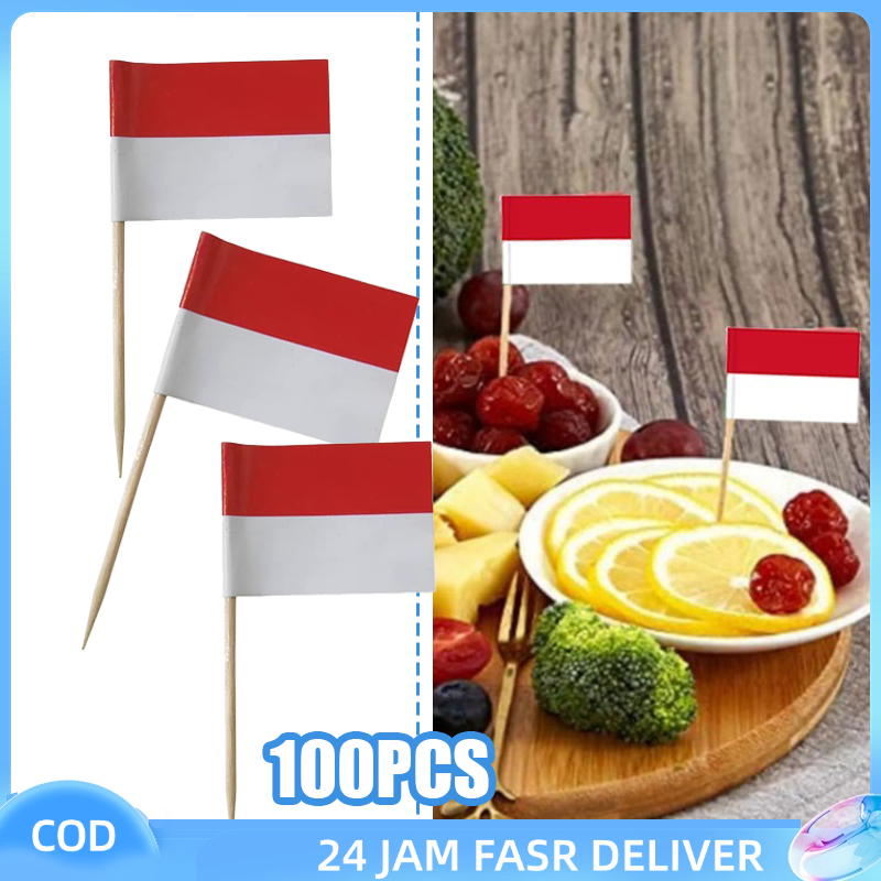 RF - Tusukan Kue Bendera Merah Putih 100pcs Cake Topper Dekorasi 17 Agustusan Hiasan Ulang Tahun