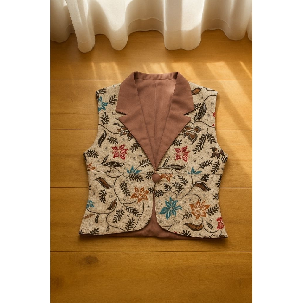 Outer Blazer Batik Wanita Modern Tanpa Lengan