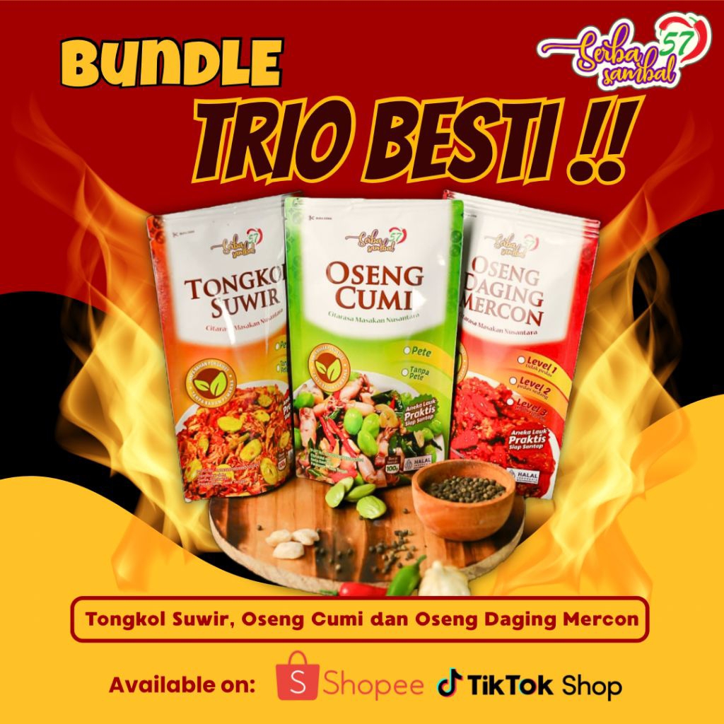 paket bundling trio besti best seller tongkol suwir, oseng cumi pete, daging mercon