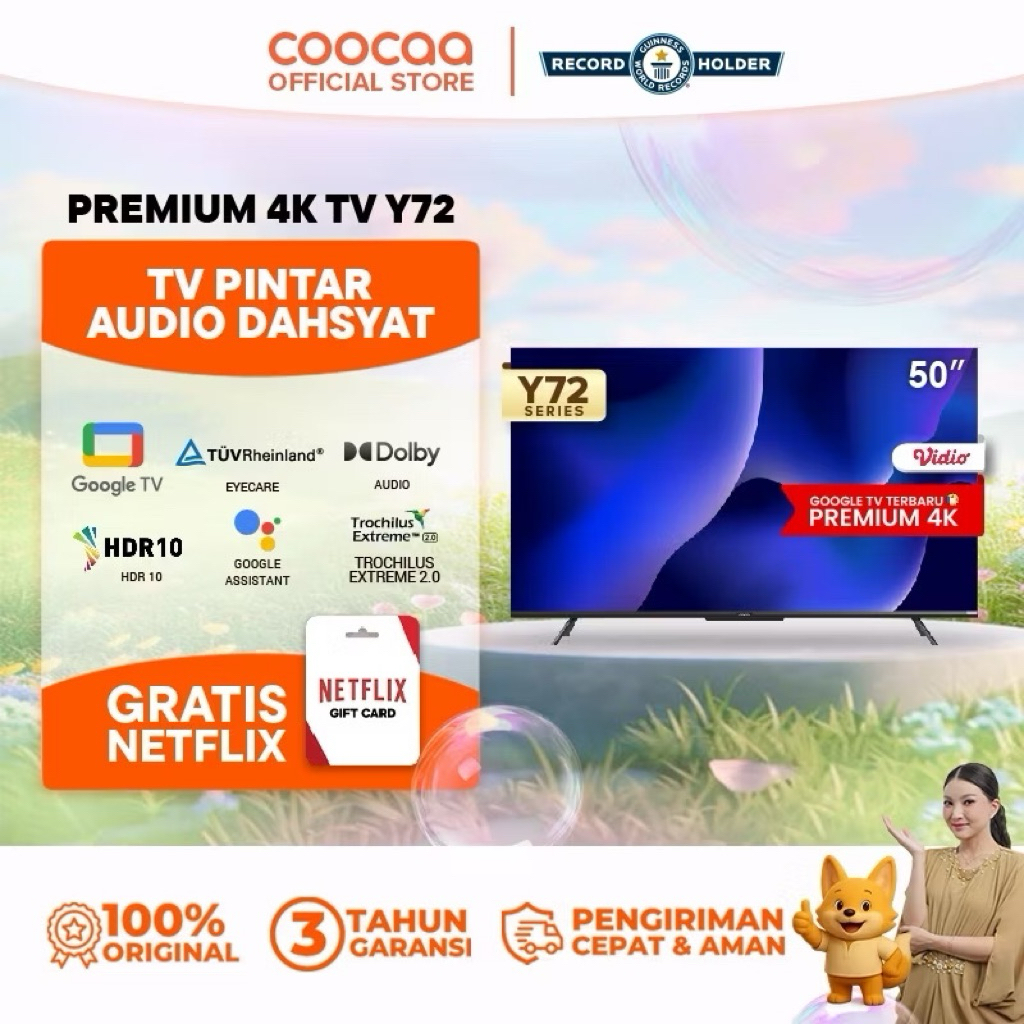 Coocaa 50Y72 / 50CUE7600 50 Inch Google TV Smart 4K UHD Dolby Audio Panel IPS Bracket Garansi Resmi