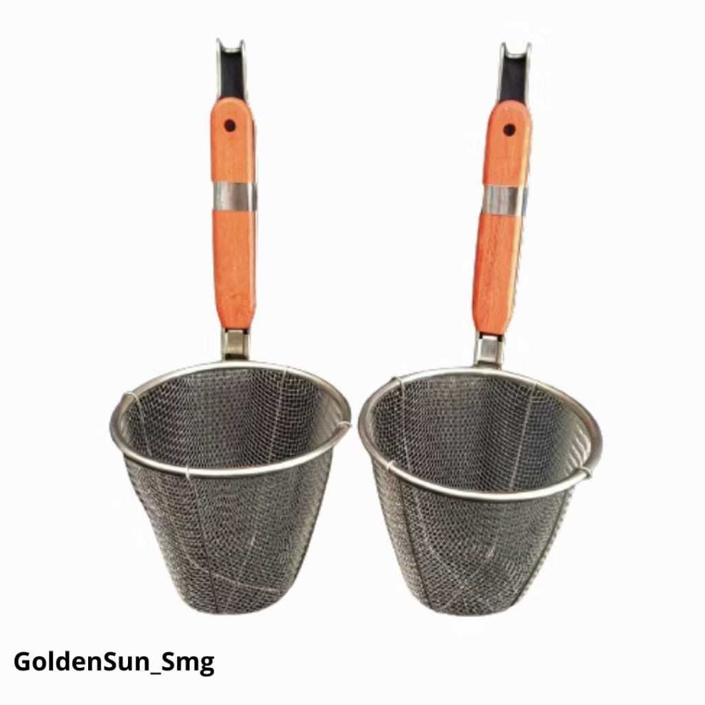 Saringan Mie Kocok / Saringan Mie Stainlees Gagang  Kayu Pendek / Saringan Mie Ayam