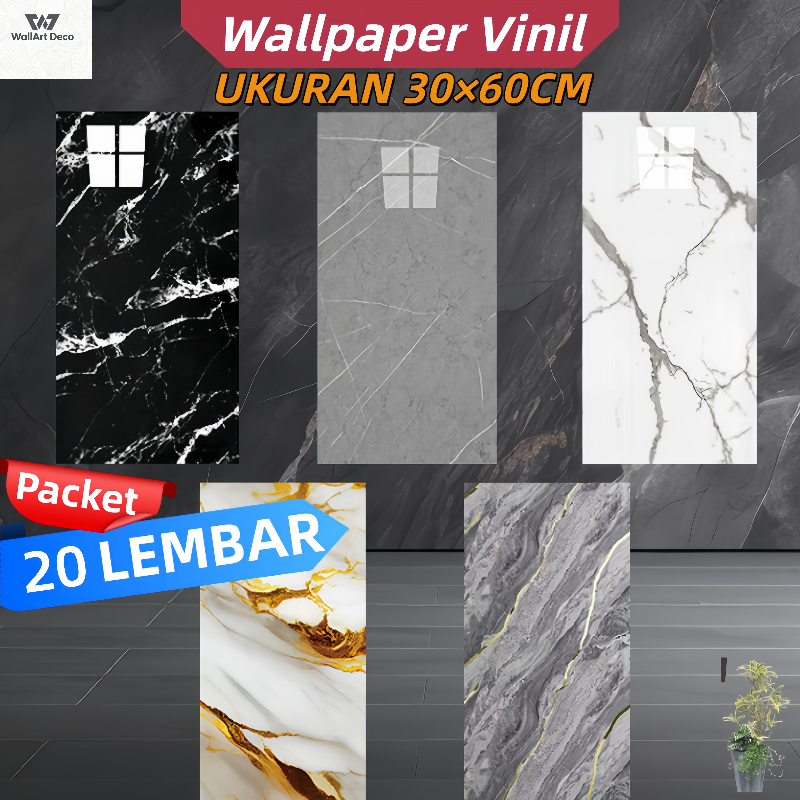 Wallpaper Dinding Vinyl Marbel Granit Kamar Stiker Keramik Anti Air 3D Marmer  Marble 30x60 cm