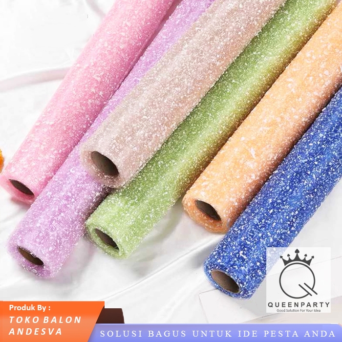 Kain Tile Salju / Snow Wrapping Paper Snowflake Polimesh / 1 Rol Kain Tile Salju Paper Buket Bunga