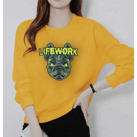 Kaos Atasan Lengan Panjang Wanita Dewasa Motif Lifework Wanita Trendy Kekinian Kaos Long Sleeve Crew