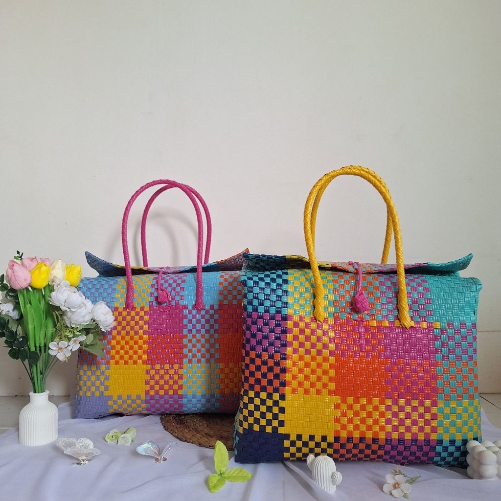 Tas Anyaman Jali Super Jumbo XXL Tutup Size (40x20x30)/ Tas Belanja Wanita