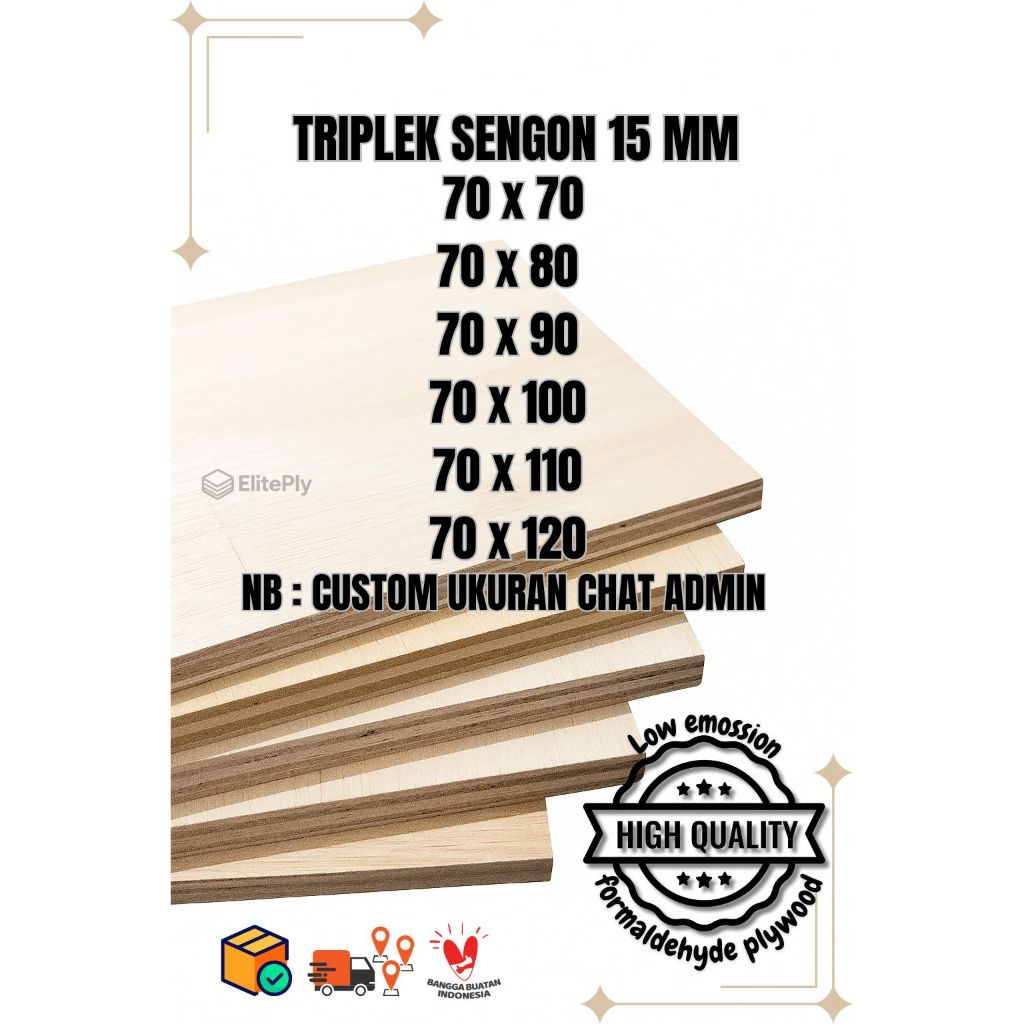 Triplek custom sengon 15mm plywood multiplek halus 2 sisi lebar 70 cm