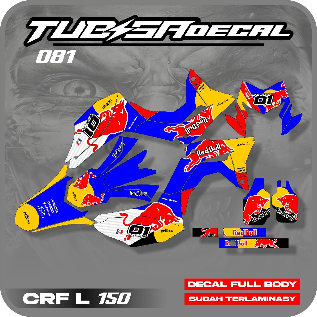 STIKER DECAL CRF 150L MOTIF REDBULL TERBARU - STIKER ANTI PUDAR TERLAMINASY SUPER GLOSY
