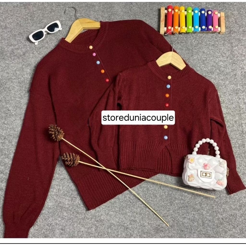 Melisa Cardingan Couple Ibu Dan Anak / Cardingan Rajut Kancing Warna Warni / Sweater Couple Ibu Anak