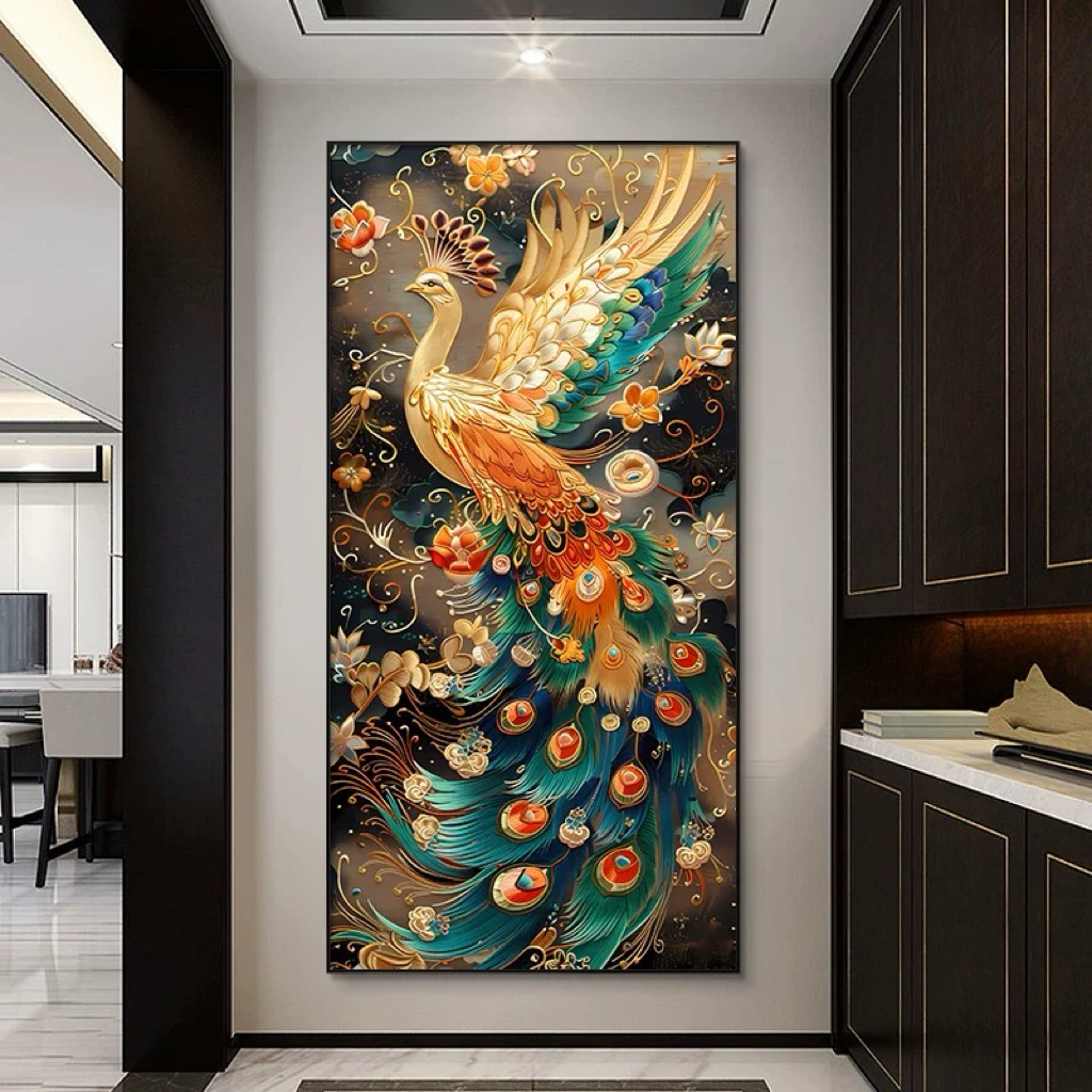 KOKOPAINTING Lukisan Porcelain Diamond 5D Kristal Motif Burunf Merak dan Phoenix / Lukisan Burung Me