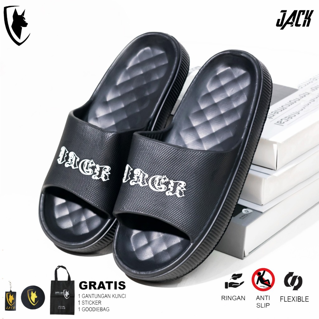 JACK IDN Sandal Slide Pria Sendal Slop Flip Flop | SENDAL SLOP ZENIX BLACK
