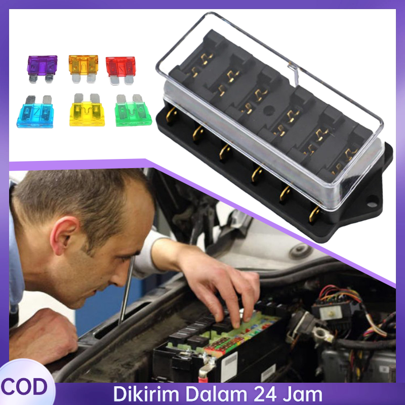 6 Way Fuse Blade + Kotak Sekring Mobil 6 Way / Fuse Holder Rumah Fuse Box Mobil untuk Distribusi Lis