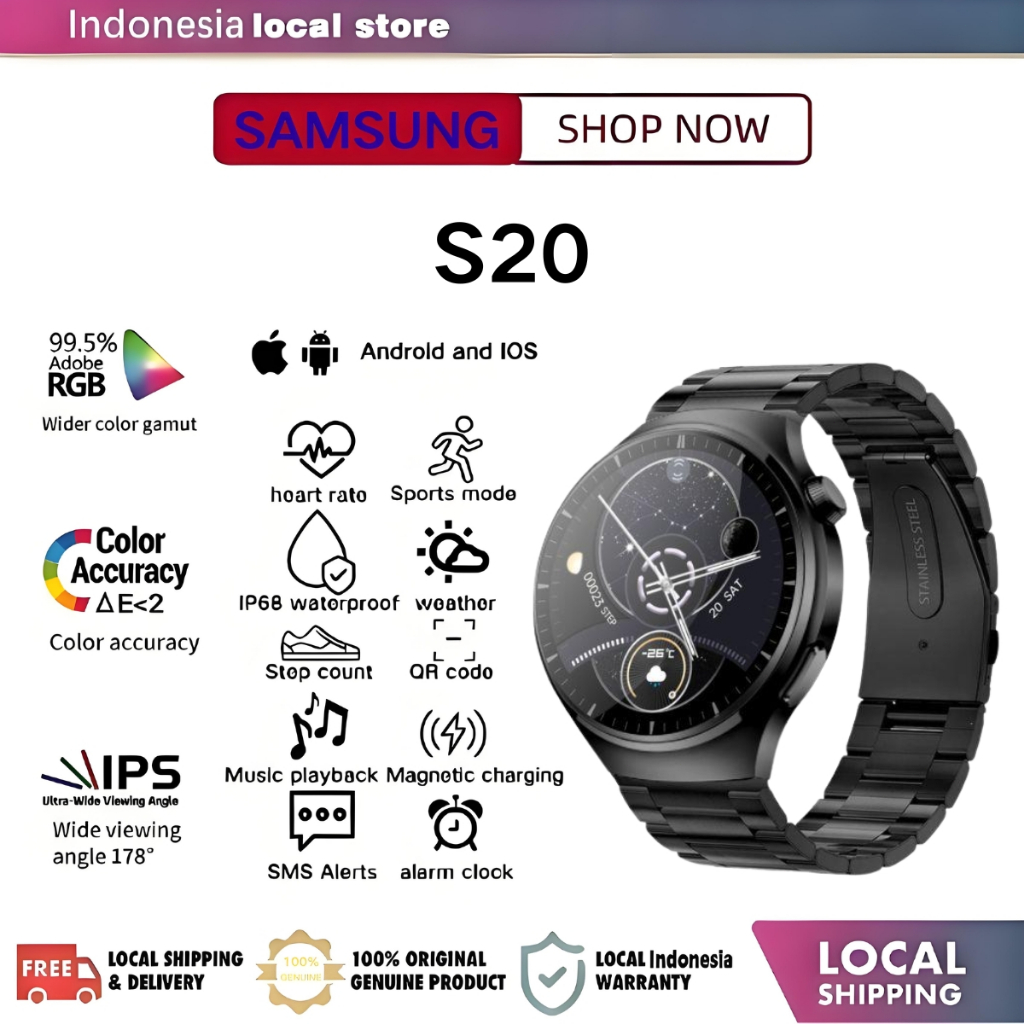 [100% Asli] Samsung Smart Watch S20 Smart Class Watch AMOLED AMOLED AMOLED Layar ultra-jelas Waterpr