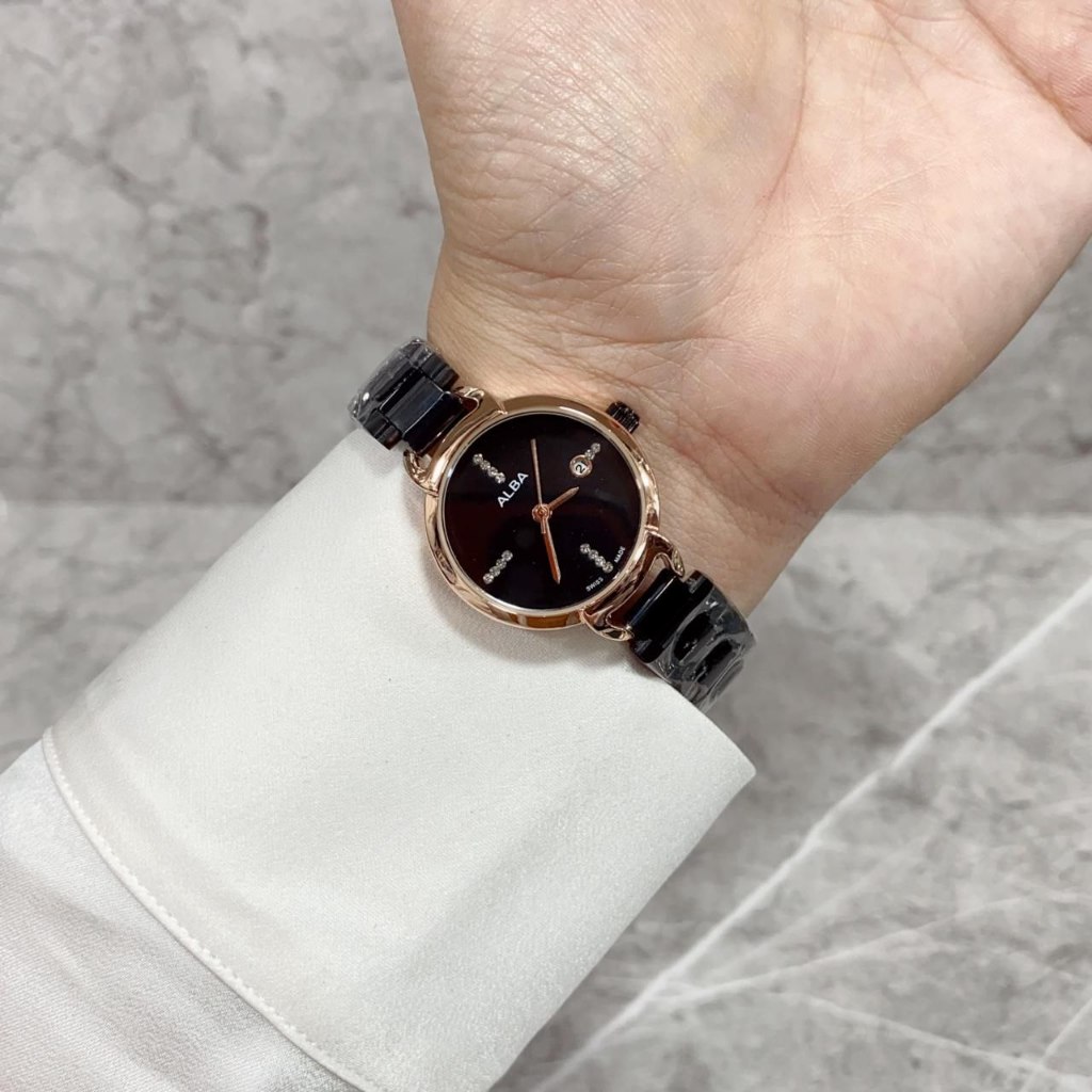 Jam Tangan Wanita Alba Tanggal Aktif Design Simple 28mm Free Box Watches